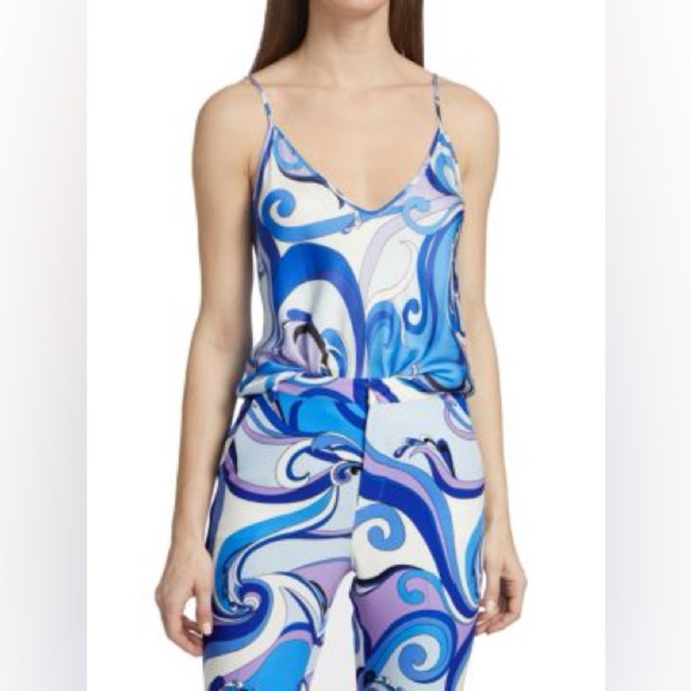 L'AGENCE Blue and Purple Patterned Camisole and Pants Set